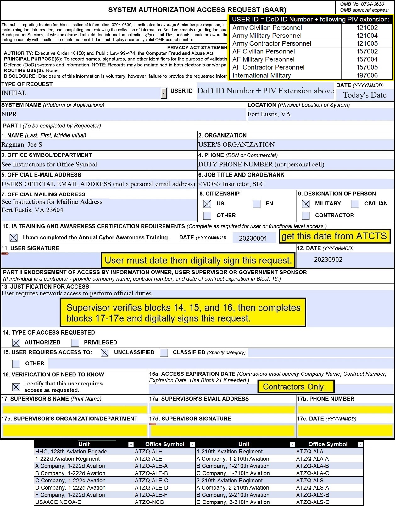 image of completed DD Form 2875