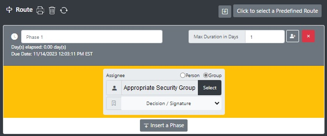 Add appropriate Security Managers Group to the workflow