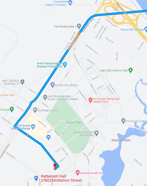 A map showing directions on how to get to Patterson Hall for graduation ceremonies.