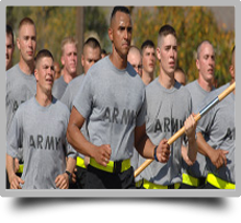 A picture of Soldiers running in formation; clicking the image will display a list of hyperlinks to fitness centers on Fort Eustis.